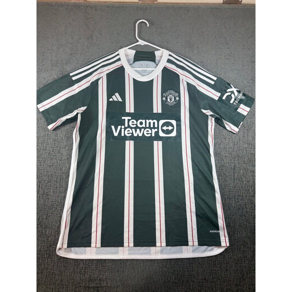 Adidas Manchester United 2023-24 Away Jersey Mens XL Green Striped TeamViewer